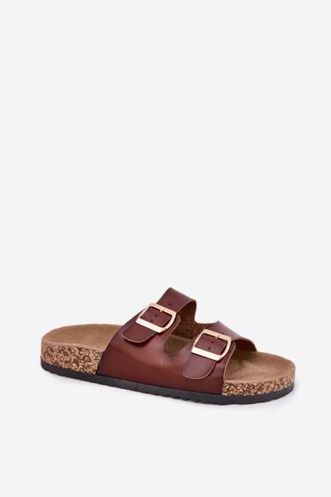 Women's Slippers With Buckles Made Of Eco Leather Brown Iskira