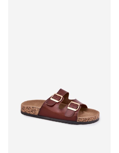 Women's Slippers With Buckles Made Of Eco Leather Brown Iskira
