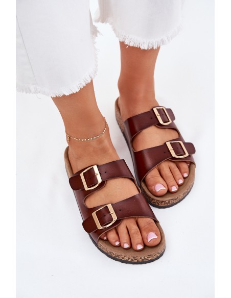 Women's Slippers With Buckles Made Of Eco Leather Brown Iskira