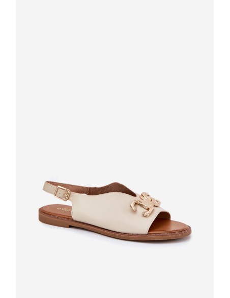 Moteriškos basutės plokščiu kulnu su auksiniais papuošimais smėlio spalvos Amelira