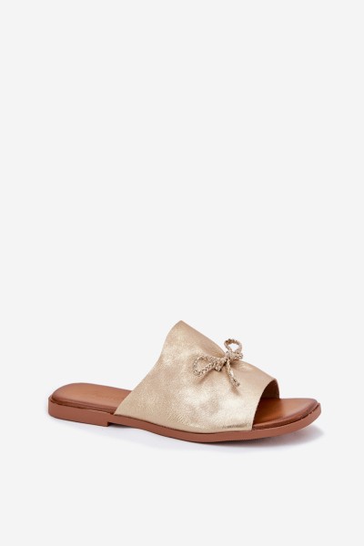 Ladies flat sandals with decorative tie golden Norela 2