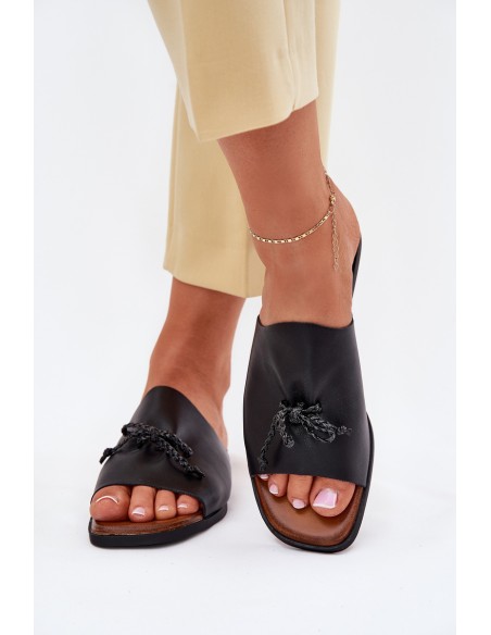 Women's flat sandals with decorative tying black Norela