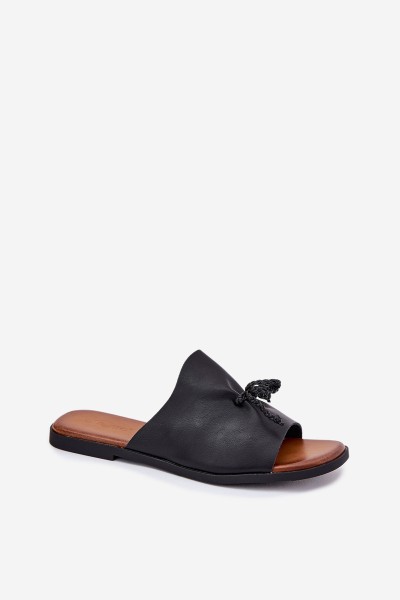Women's flat sandals with decorative tying black Norela 2
