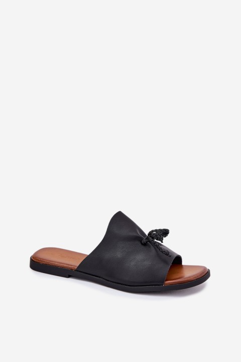 Women's flat sandals with decorative tying black Norela