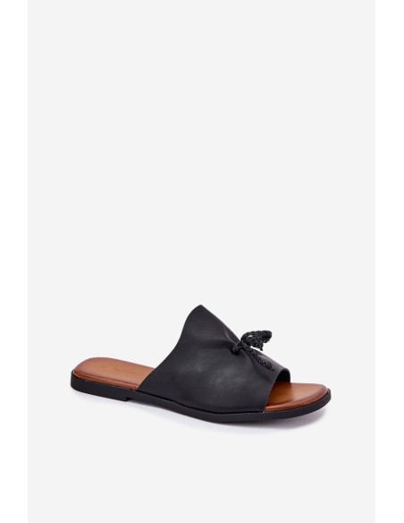 Women's flat sandals with decorative tying black Norela