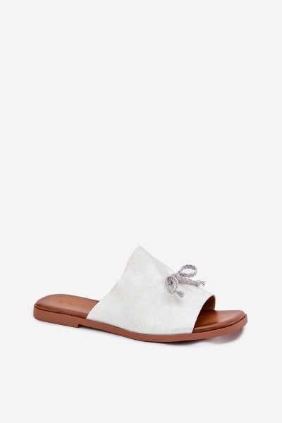 Women's sandals on flat heel with decorative tying silver Norela 2