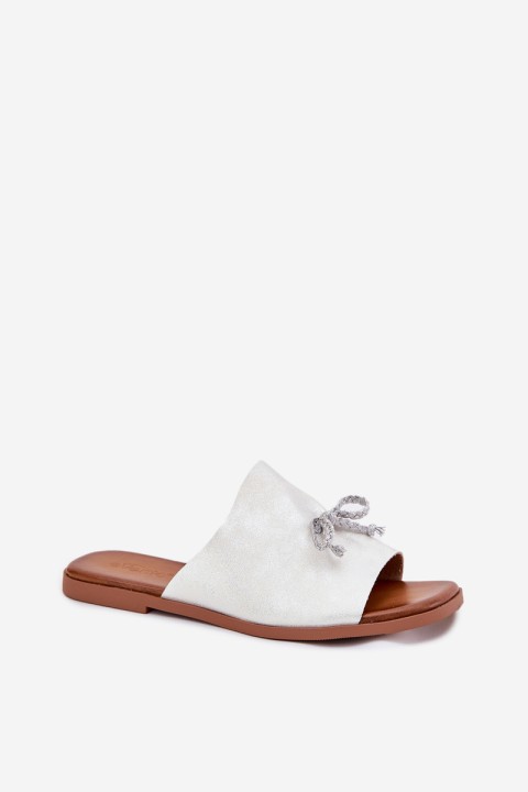 Women's sandals on flat heel with decorative tying silver Norela