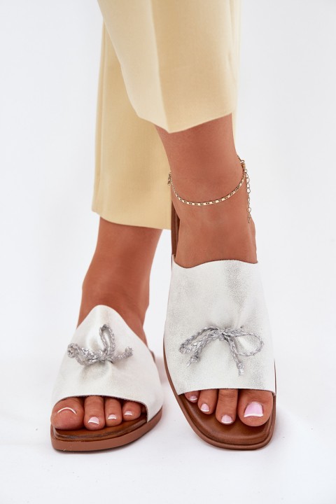 Women's sandals on flat heel with decorative tying silver Norela