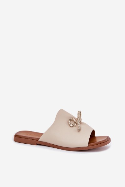 Moteriškos basutės plokščiu kulnu su dekoratyviniu raišteliu smėlio spalvos Norela 2