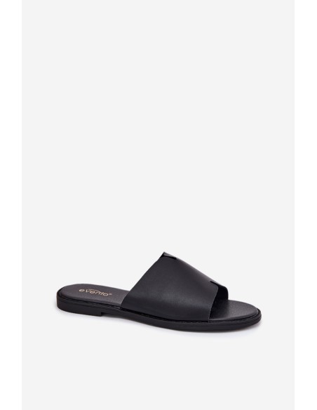 Women's Eco Leather Slippers On Flat Heel Black Kalimira