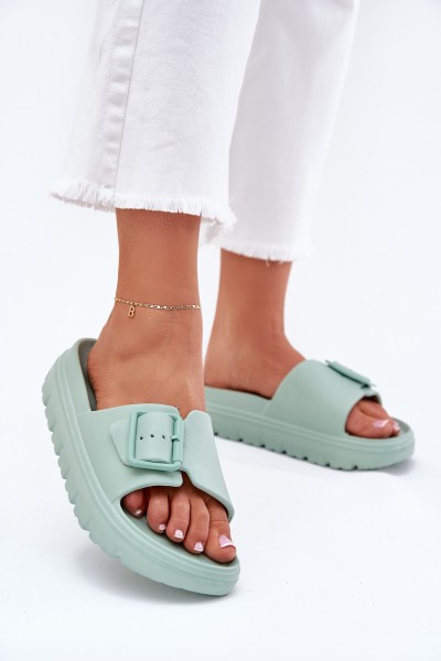 Women's Foam Slippers On Platform With Buckle Green Viasara