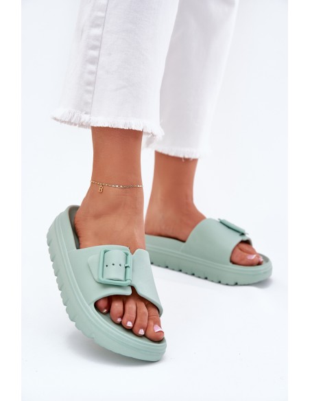 Women's Foam Slippers On Platform With Buckle Green Viasara