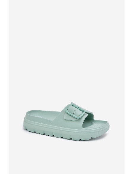 Women's Foam Slippers On Platform With Buckle Green Viasara