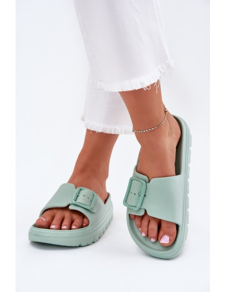 Women's Foam Slippers On Platform With Buckle Green Viasara