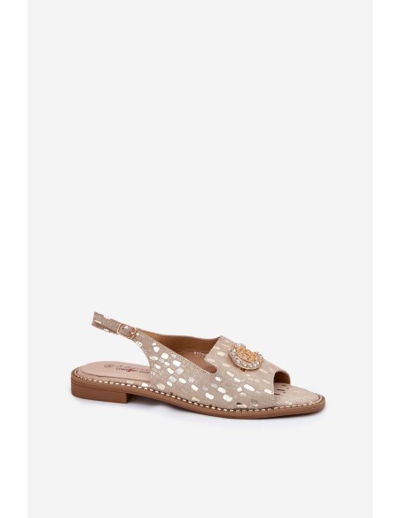 Leather Sandals With Decoration On Flat Heel S.Barski KV51-096 Gold