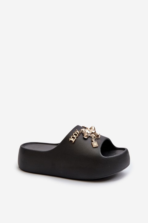 Women's Lightweight Foam Slides with Decorations Black Orchia