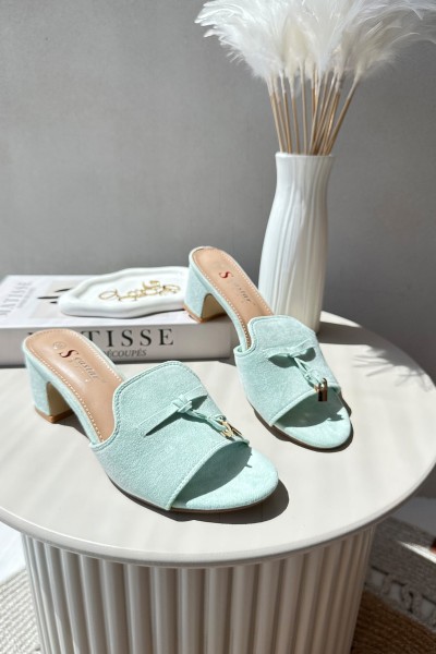Women's Sandals In Mint Eco Suede On Heel Jemenna