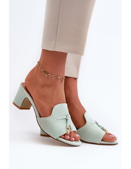 Women's Sandals In Mint Eco Suede On Heel Jemenna
