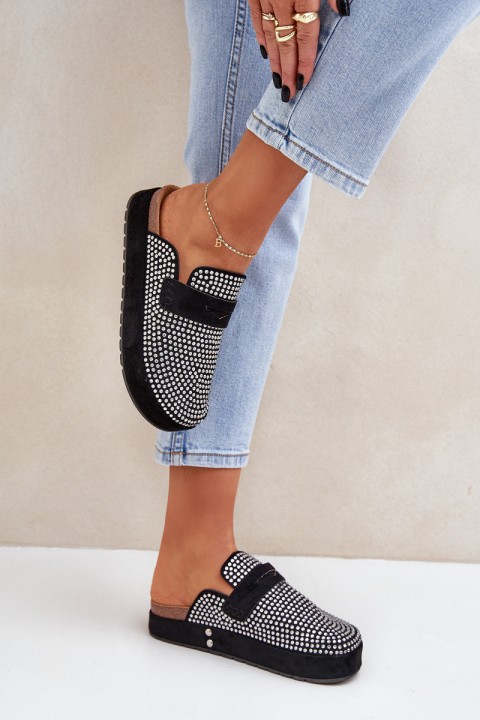 Moteriškos basutės, dekoruotos cirkoniais ant platformos, juodos Deorani