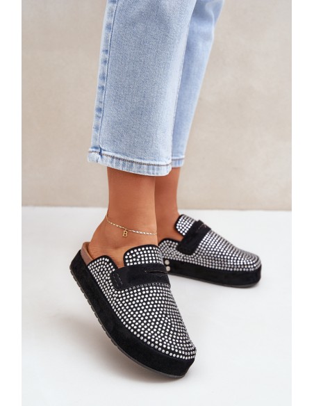 Moteriškos basutės, dekoruotos cirkoniais ant platformos, juodos Deorani