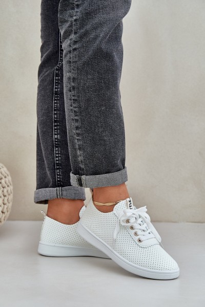 Ladies Perforated Lace-Up Sneakers Light Beige Carinel