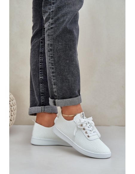 Ladies Perforated Lace-Up Sneakers Light Beige Carinel