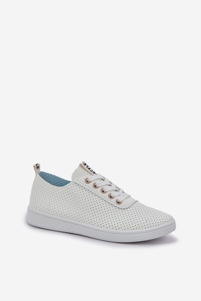 Ladies Perforated Lace-Up Sneakers Light Beige Carinel 2