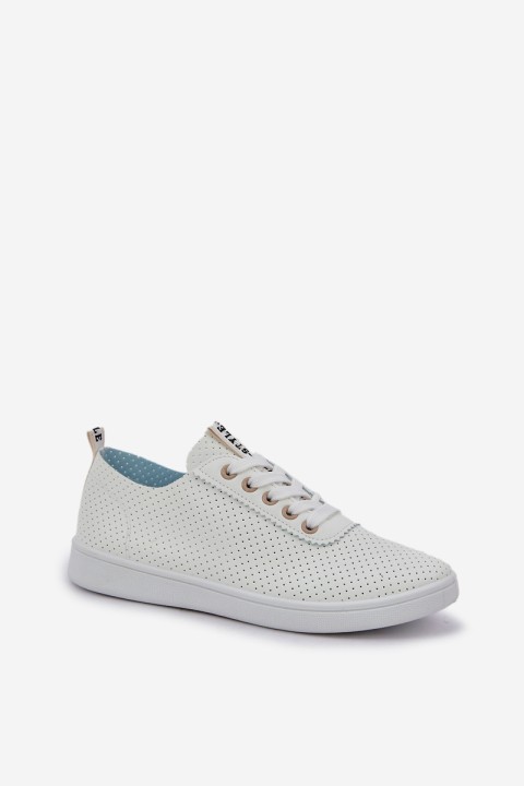 Ladies Perforated Lace-Up Sneakers Light Beige Carinel