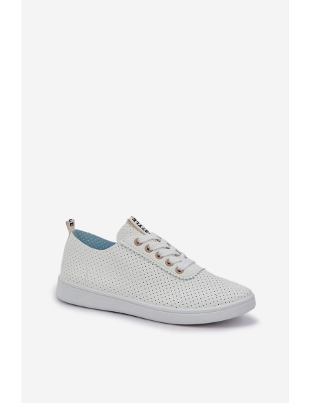 Ladies Perforated Lace-Up Sneakers Light Beige Carinel