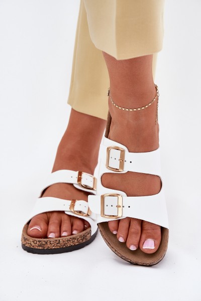 Women's sandals with buckles made of eco leather white Iskira