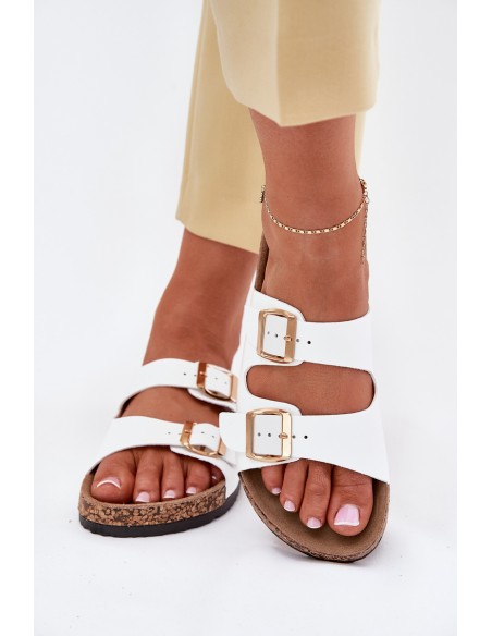 Women's sandals with buckles made of eco leather white Iskira