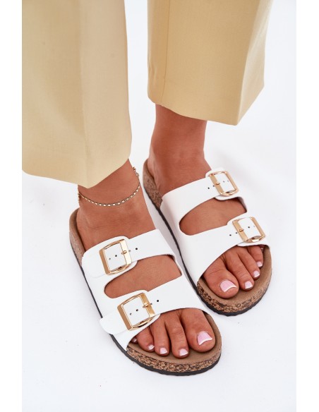 Women's sandals with buckles made of eco leather white Iskira