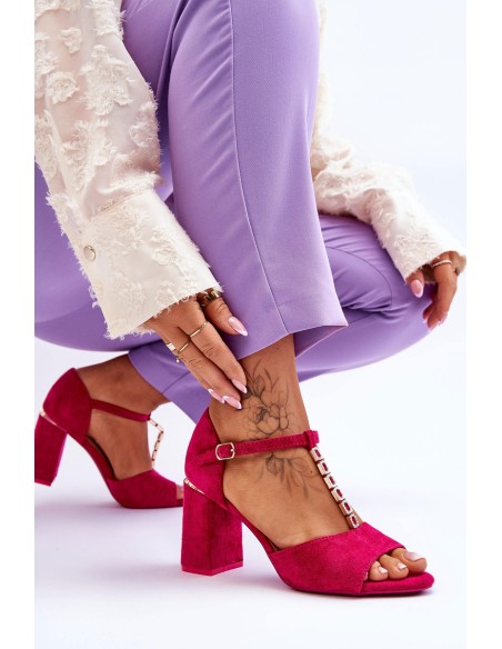 Suede High Heel Sandals With Cubic Zirconia Fuchsia Aniya