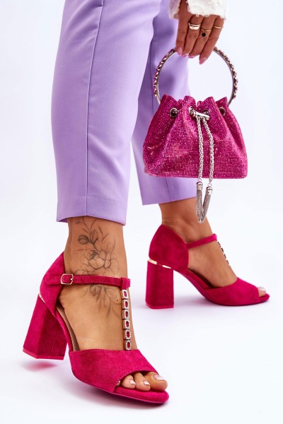Suede High Heel Sandals With Cubic Zirconia Fuchsia Aniya 2