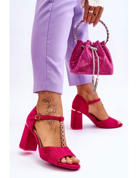 Suede High Heel Sandals With Cubic Zirconia Fuchsia Aniya