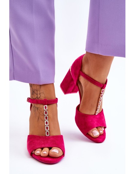 Suede High Heel Sandals With Cubic Zirconia Fuchsia Aniya