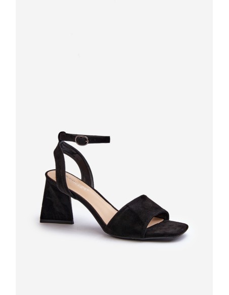 Women Heeled Sandals Made Of Eco Suede Black Vinceza 17328