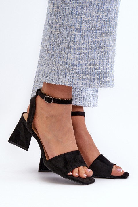 Women Heeled Sandals Made Of Eco Suede Black Vinceza 17328