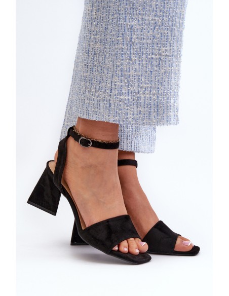 Women Heeled Sandals Made Of Eco Suede Black Vinceza 17328