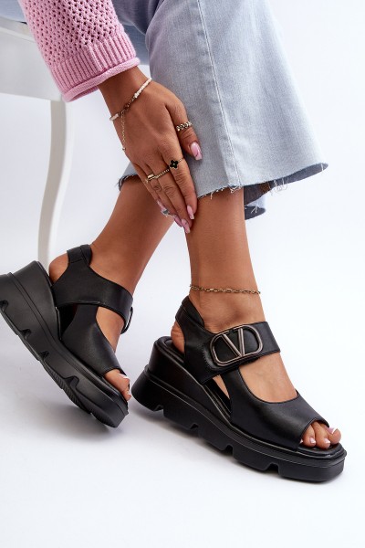 Women's Black Wedge and Platform Sandals in Eco Leather Triaola