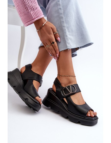 Women's Black Wedge and Platform Sandals in Eco Leather Triaola