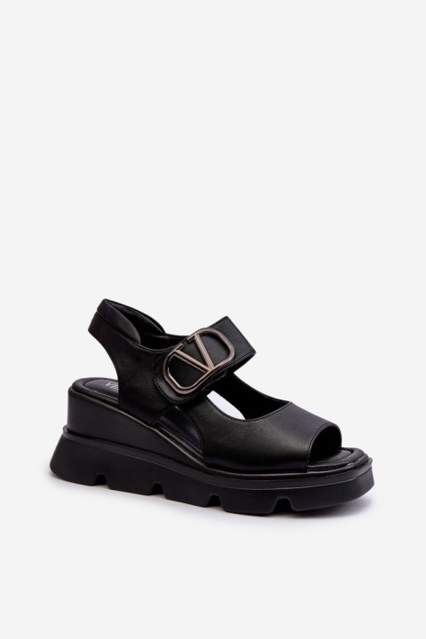 Women's Black Wedge and Platform Sandals in Eco Leather Triaola