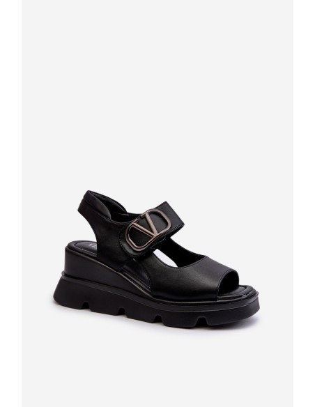 Women's Black Wedge and Platform Sandals in Eco Leather Triaola