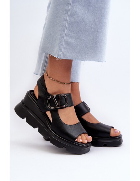 Women's Black Wedge and Platform Sandals in Eco Leather Triaola