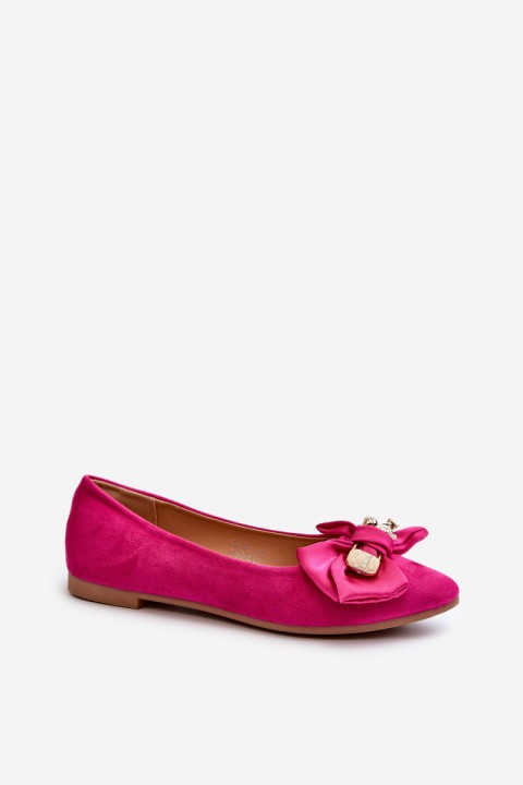 Women's Eco Suede Ballerina Flats with Bow and Brooch Fuchsia Satris