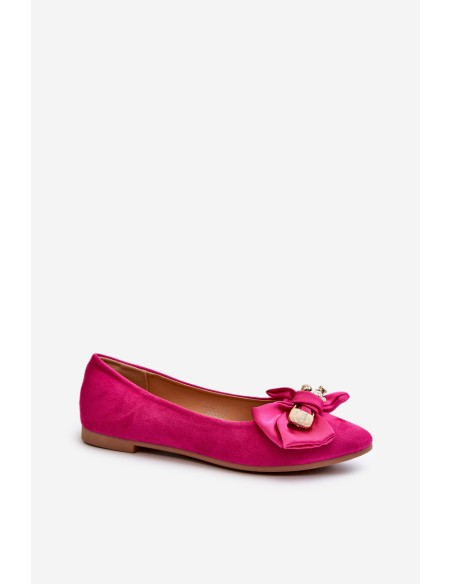 Women's Eco Suede Ballerina Flats with Bow and Brooch Fuchsia Satris