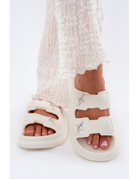 Women Foam Sandals On Platform Ecru Falowena