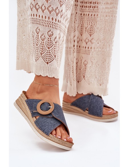 Wedge Sandals For Women With Decorative Buckle Inblu RV000012 Blue