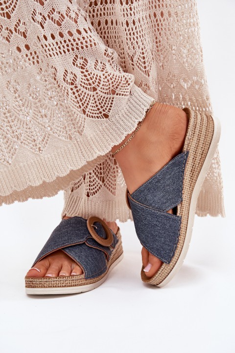 Wedge Sandals For Women With Decorative Buckle Inblu RV000012 Blue