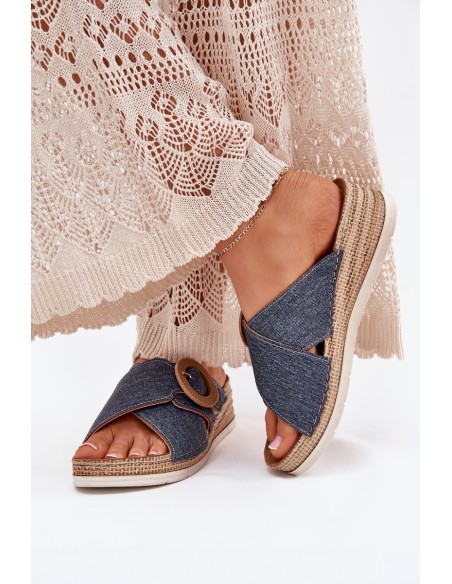 Wedge Sandals For Women With Decorative Buckle Inblu RV000012 Blue